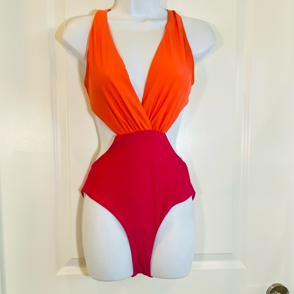 Orange & Hot Pink ColorBlock One Piece Bikini 8 - Picture 2 of 10